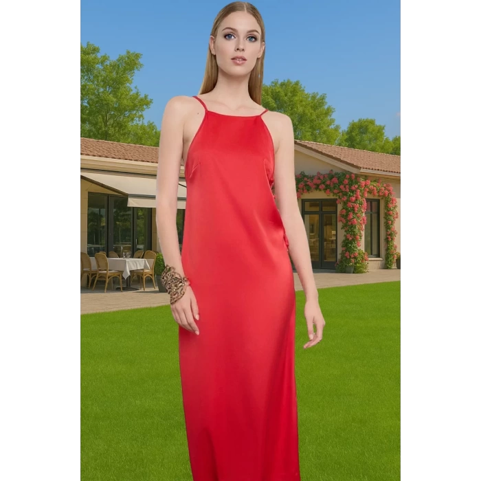Midi Boy Saten Abiye Elbise Cut Out Detaylarla Şıklık Modern Stil Dayanıklı Malzeme Uzun Ömürlü