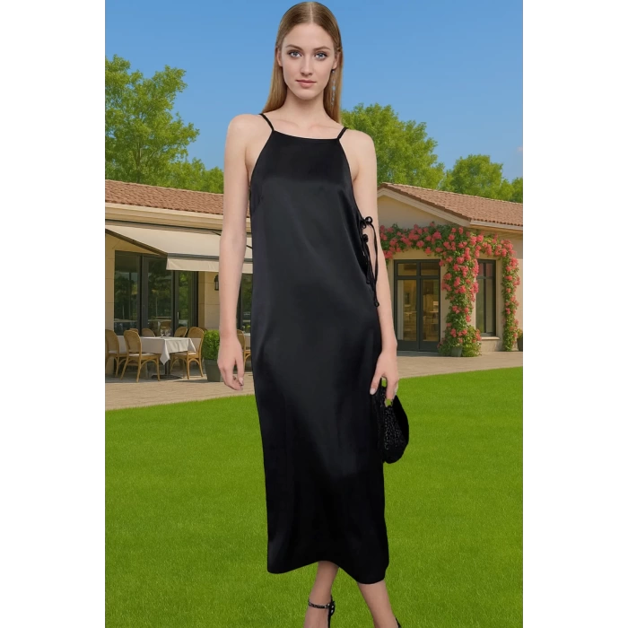 Midi Boy Saten Abiye Elbise Cut Out Detaylarla Şıklık Modern Stil Dayanıklı Malzeme Uzun Ömürlü