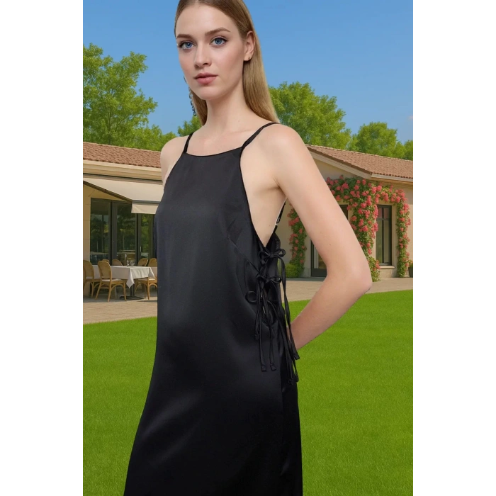 Midi Boy Saten Abiye Elbise Cut Out Detaylarla Şıklık Modern Stil Dayanıklı Malzeme Uzun Ömürlü