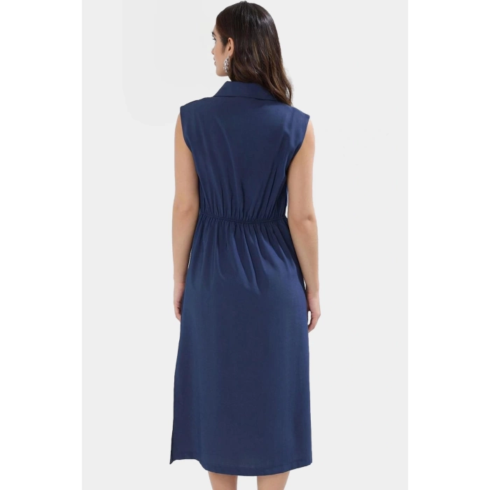 Midi Dokuma Gömlek Elbise 85% Modal 15% Polyester Günlük Stil Yüksek Kalite Mükemmel Uyum