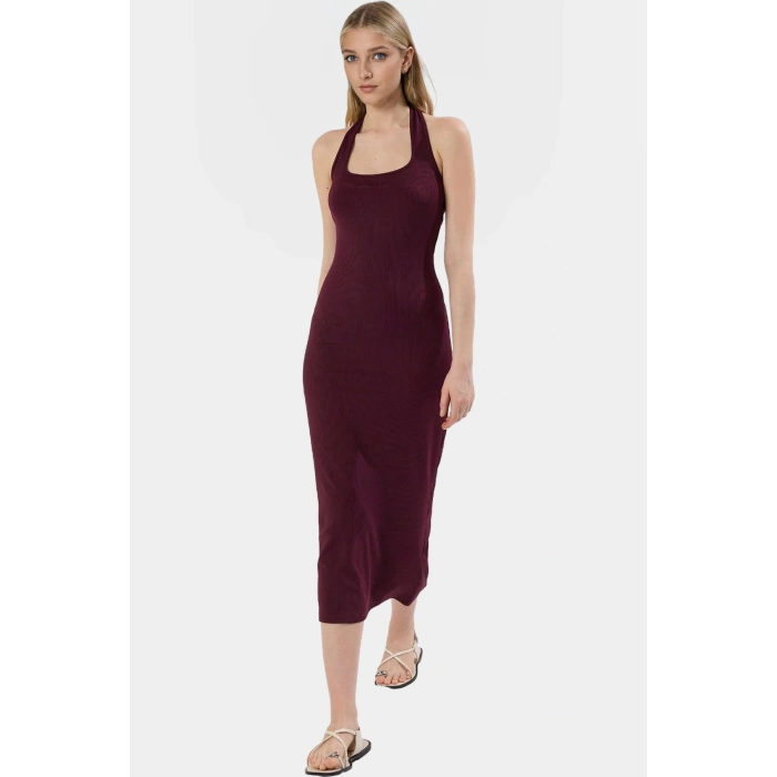 Midi Elbise Esnek Örme Kumaş Bodycon Kalıp Günlük Stil Kaliteli İşçilik Seçkin Malzeme
