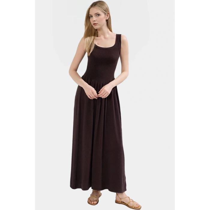 Midi Triko Elbise Viskoz Polyester Poliamid Günlük A line Havuz Yaka Uzun Ömürlü Profesyonel Görünüm