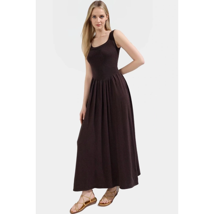 Midi Triko Elbise Viskoz Polyester Poliamid Günlük A line Havuz Yaka Uzun Ömürlü Profesyonel Görünüm