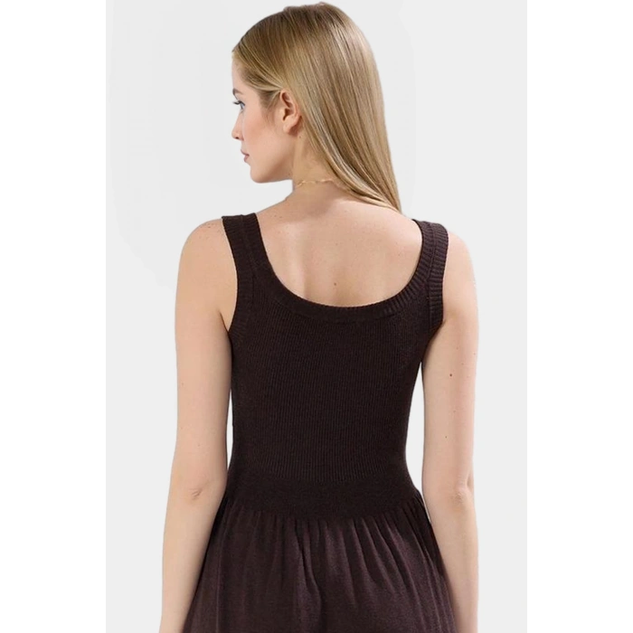 Midi Triko Elbise Viskoz Polyester Poliamid Günlük A line Havuz Yaka Uzun Ömürlü Profesyonel Görünüm