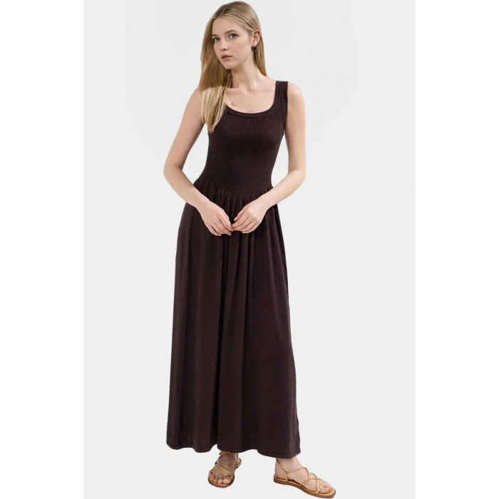 Midi Triko Elbise Viskoz Polyester Poliamid Günlük A line Havuz Yaka Uzun Ömürlü Profesyonel Görünüm