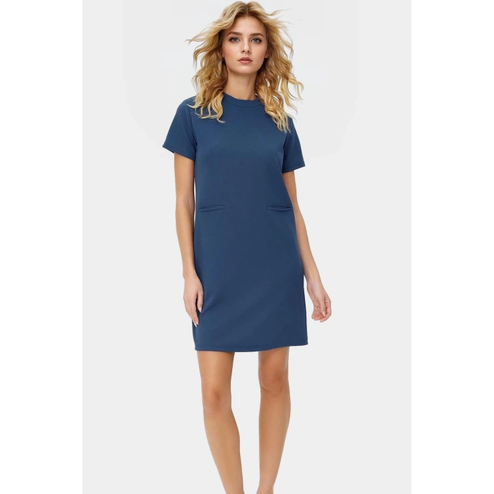 Mini Krep Elbise Shift Kalıp Cep Detaylı Polyester Kumaş Günlük Stil Şık Görünüm Uzun Ömürlü