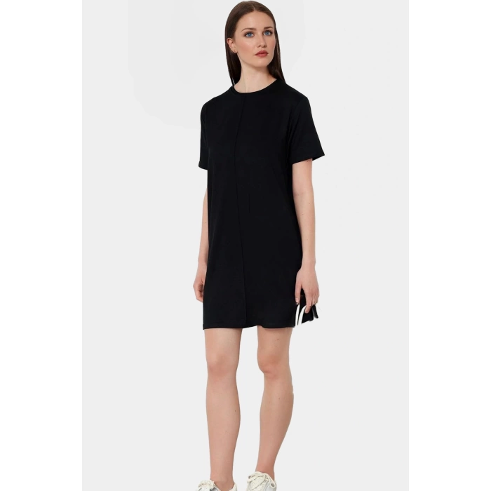 Mini T shirt Elbise Viskon Süprem Kumaş Bisiklet Yaka Rahat ve Şık Yüksek Kalite