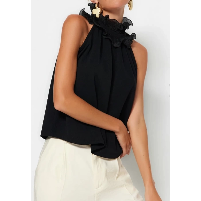 Fashion Halter Neck Knitted Regular Plain Pattern Casual Daily Regular Sleeveless Blouse