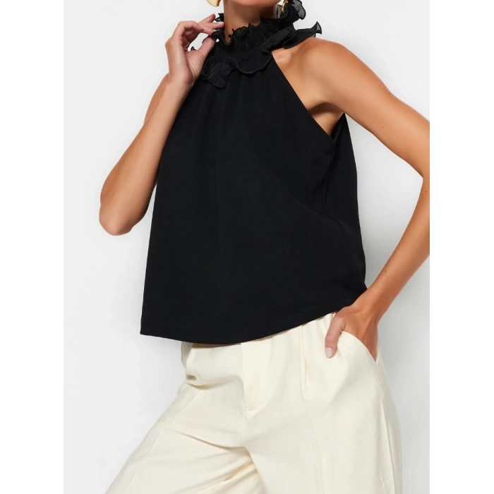 Fashion Halter Neck Knitted Regular Plain Pattern Casual Daily Regular Sleeveless Blouse