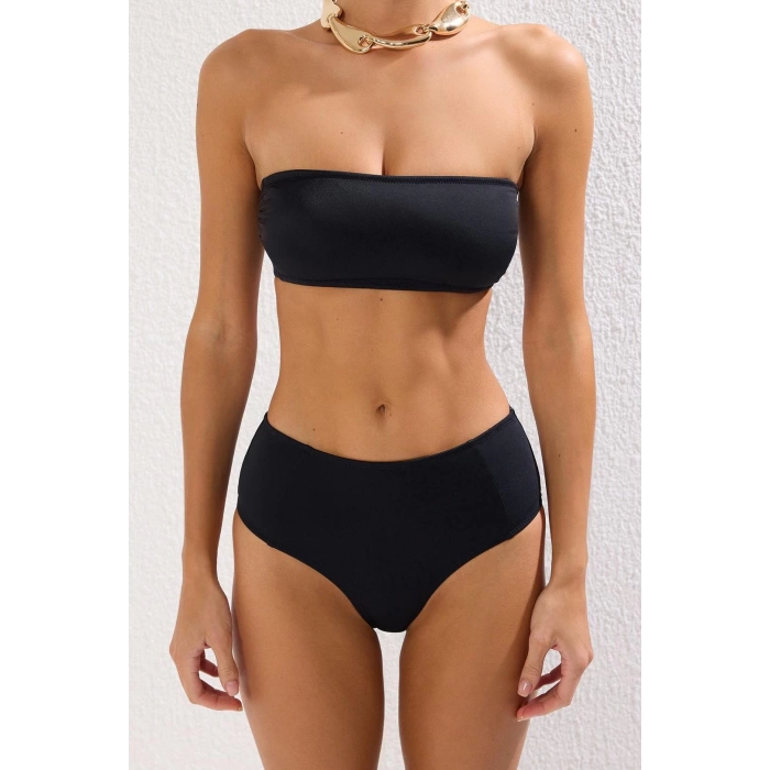 Moda Leopar Atma Kap Straplez Yüksek Bel Hipster Yeşil Straplez Yüksek Bel Hipster Bikini Takımı
