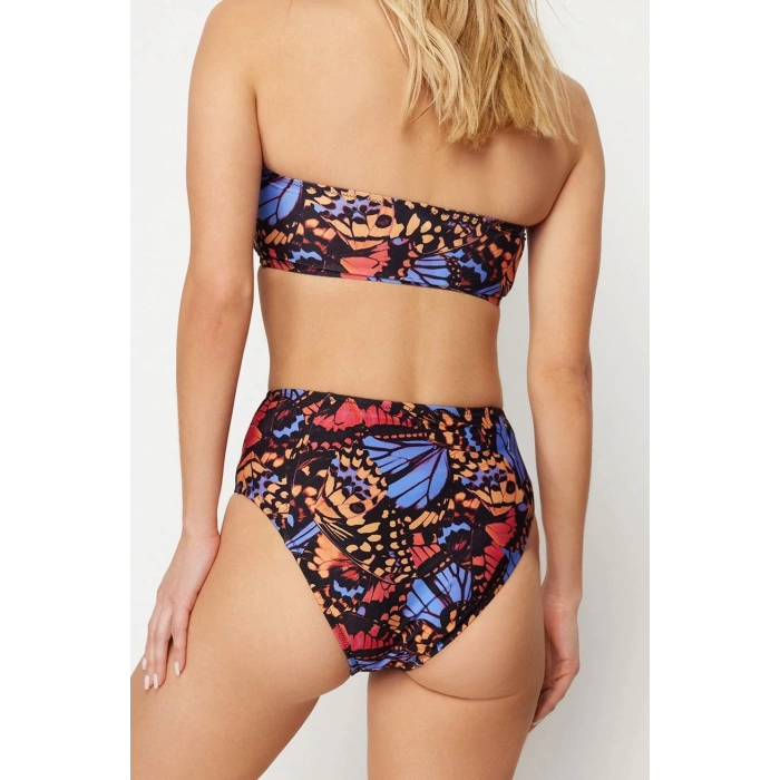 Moda Leopar Atma Kap Straplez Yüksek Bel Hipster Yeşil Straplez Yüksek Bel Hipster Bikini Takımı
