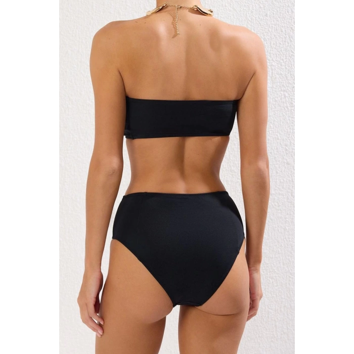 Moda Leopar Atma Kap Straplez Yüksek Bel Hipster Yeşil Straplez Yüksek Bel Hipster Bikini Takımı