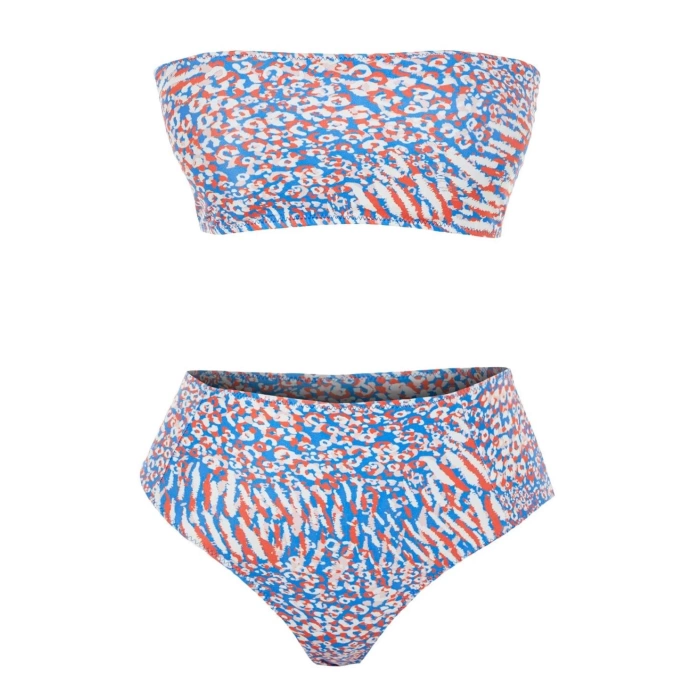 Moda Leopar Atma Kap Straplez Yüksek Bel Hipster Yeşil Straplez Yüksek Bel Hipster Bikini Takımı