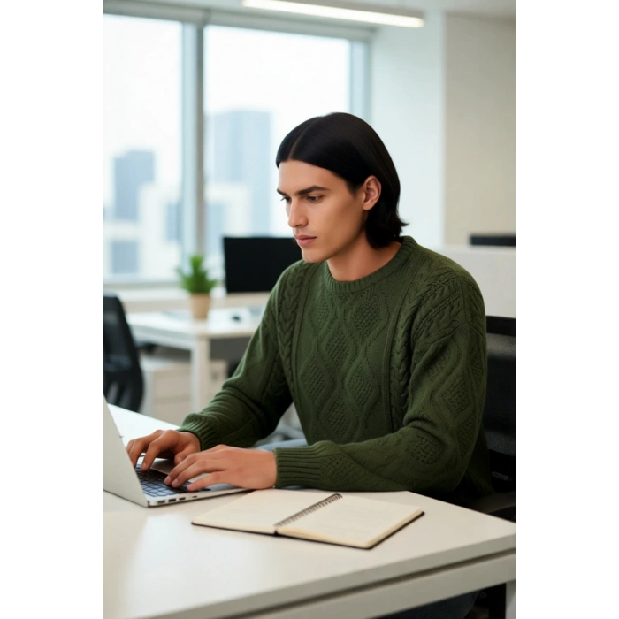 Modern Erkek Oversize Saç Örgü Desenli Bisiklet Yaka Triko Kazak Günlük Şıklık Sunar Kaliteli