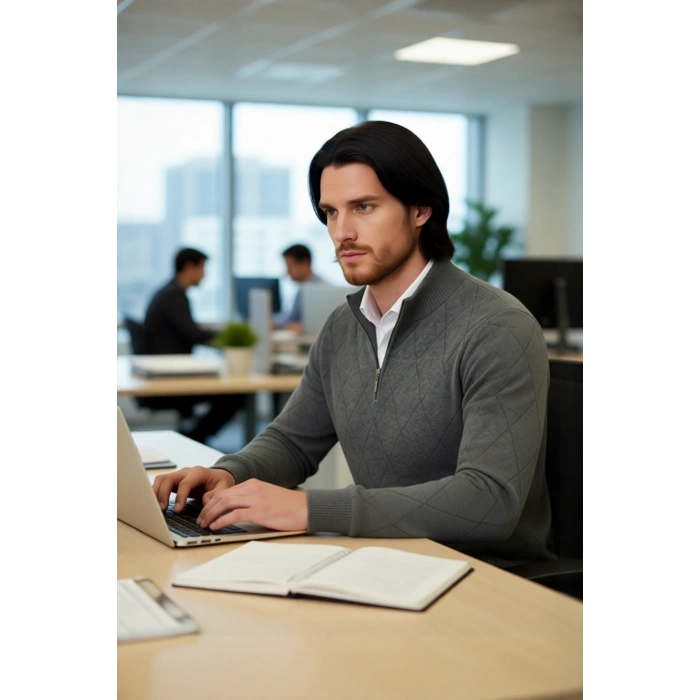 Modern Erkek Regular Kalıp Pamuklu Triko Yarım Balıkçı Fermuarlı Baklava Desenli Kazak Stili