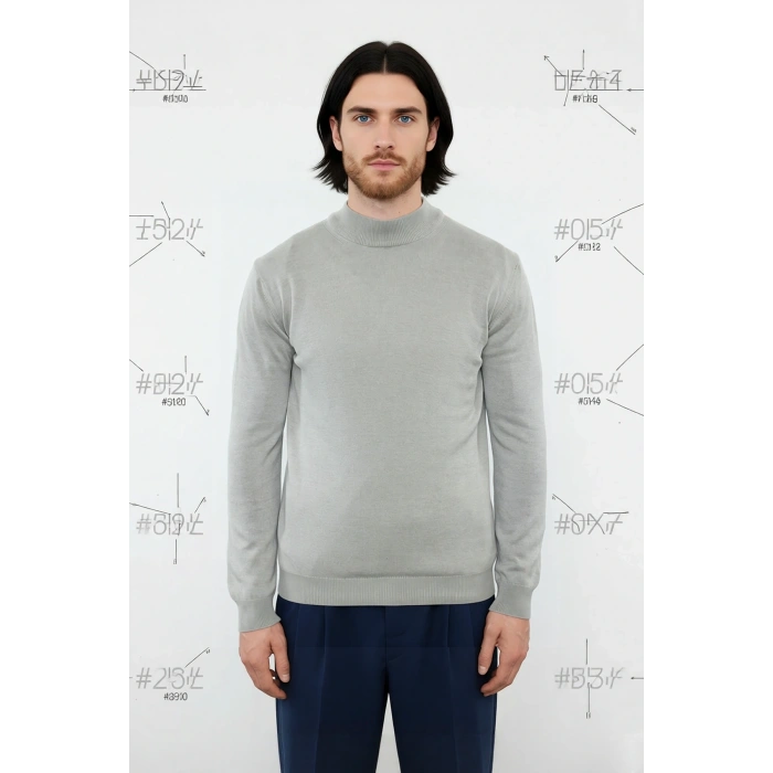 Modern Erkek Triko Kazak Fitted Kesim Dik Yaka Uzun Kollu Rahat Pamuklu Karışım Basic Stil Kış ve