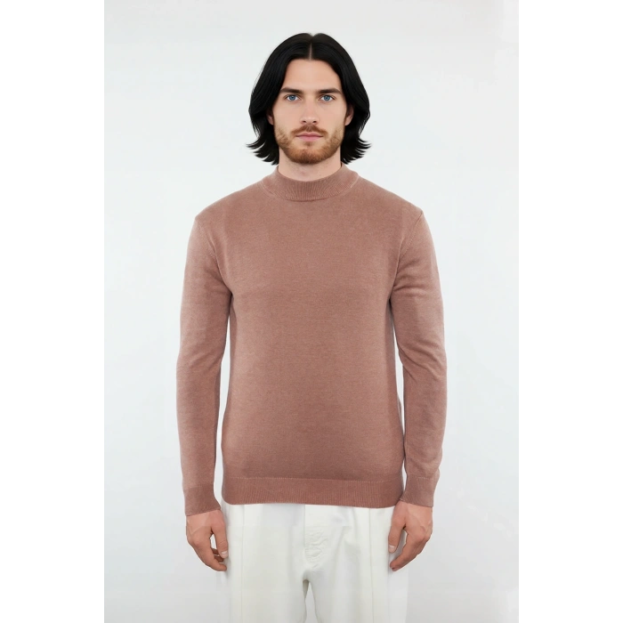 Modern Erkek Triko Kazak Fitted Kesim Dik Yaka Uzun Kollu Rahat Pamuklu Karışım Basic Stil Kış ve