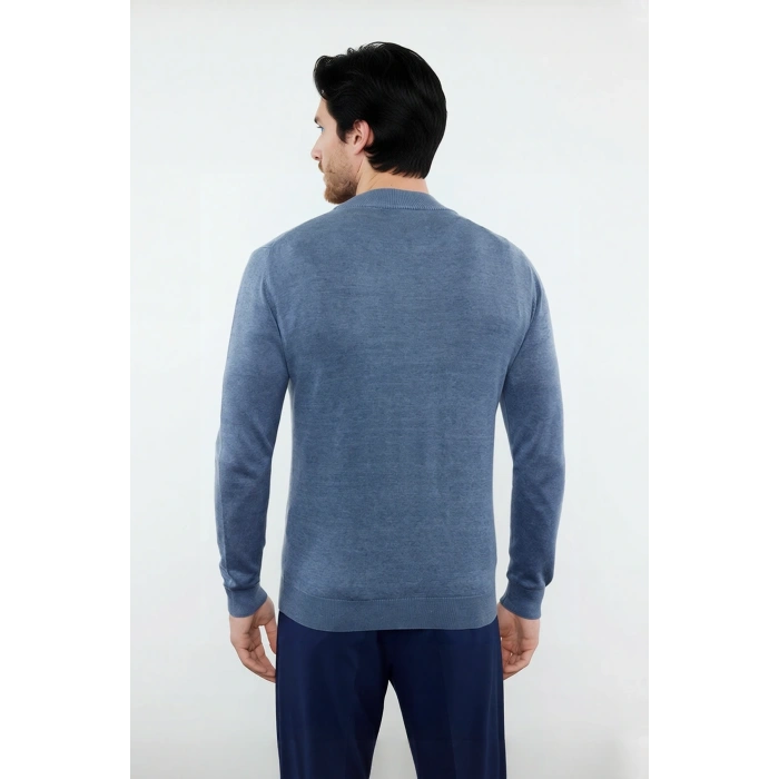 Modern Erkek Triko Kazak Fitted Kesim Dik Yaka Uzun Kollu Rahat Pamuklu Karışım Basic Stil Kış ve