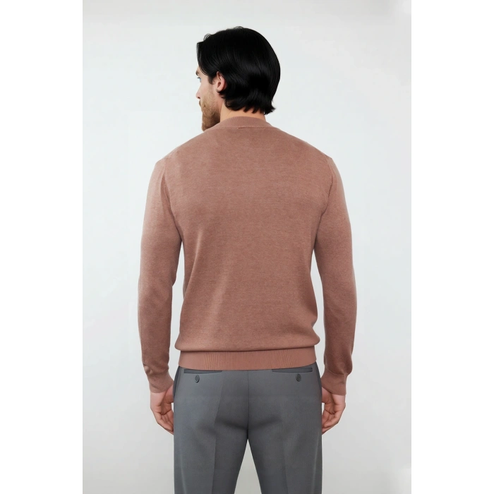 Modern Erkek Triko Kazak Fitted Kesim Dik Yaka Uzun Kollu Rahat Pamuklu Karışım Basic Stil Kış ve