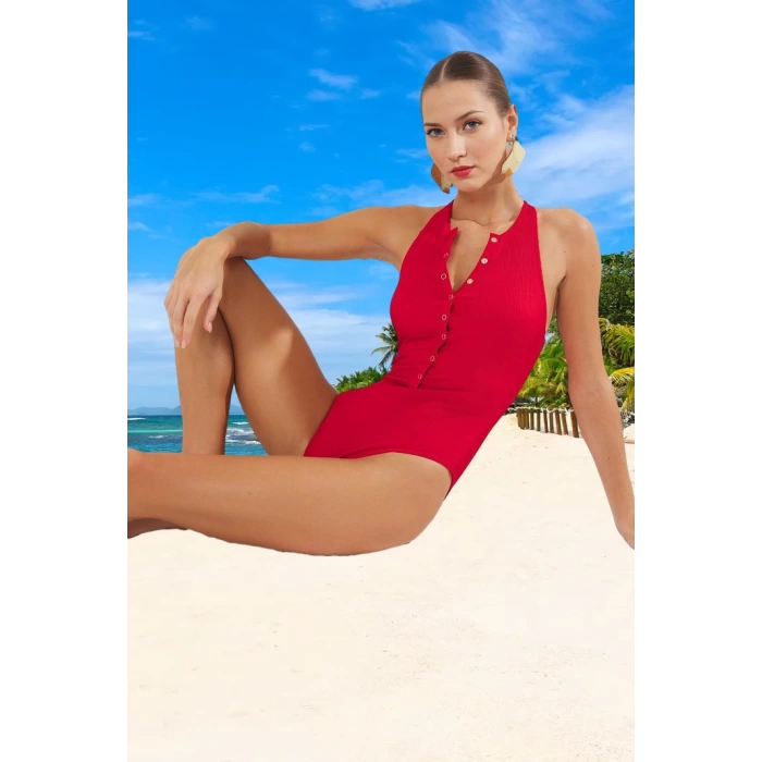 Modern Halter Mayo Klora Dayanıklı Havuz Mayosu Şık Detaylı Su Sporu Kıyafeti Swimsuit