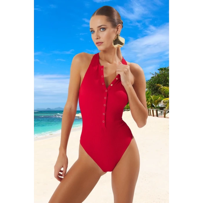 Modern Halter Mayo Klora Dayanıklı Havuz Mayosu Şık Detaylı Su Sporu Kıyafeti Swimsuit