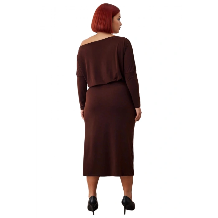 Modern Kadın Asimetrik Yaka Uzun Kollu Bodycon Midi Maxi Elbise Kış Günleri İçin Şık Ve Rahat Örme