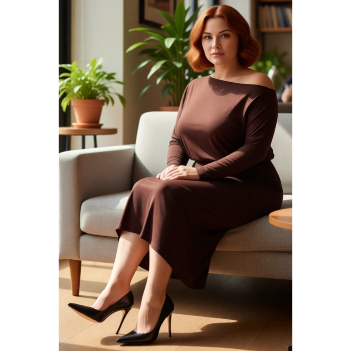 Modern Kadın Asimetrik Yaka Uzun Kollu Bodycon Midi Maxi Elbise Kış Günleri İçin Şık Ve Rahat Örme