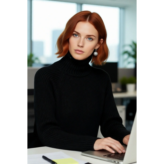 Modern Kadın Oversize Fit Dik Yaka Fermuar Detaylı Düz Reglan Kol Triko Kazak Günlük Stil İçin