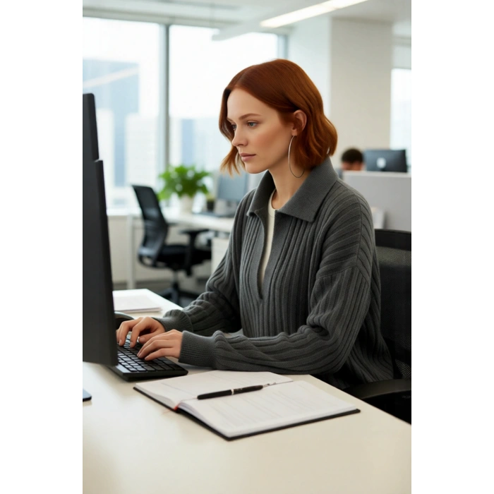 Modern Kadın Oversize Polo Yaka Triko Kazak Rahat Düşük Kol Fitilli Dokusuyla Kış Gardırobunuzun