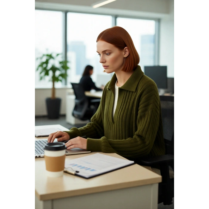 Modern Kadın Oversize Polo Yaka Triko Kazak Rahat Düşük Kol Fitilli Dokusuyla Kış Gardırobunuzun