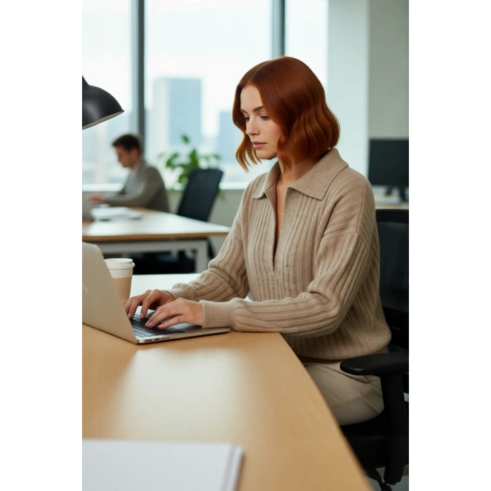 Modern Kadın Oversize Polo Yaka Triko Kazak Rahat Düşük Kol Fitilli Dokusuyla Kış Gardırobunuzun
