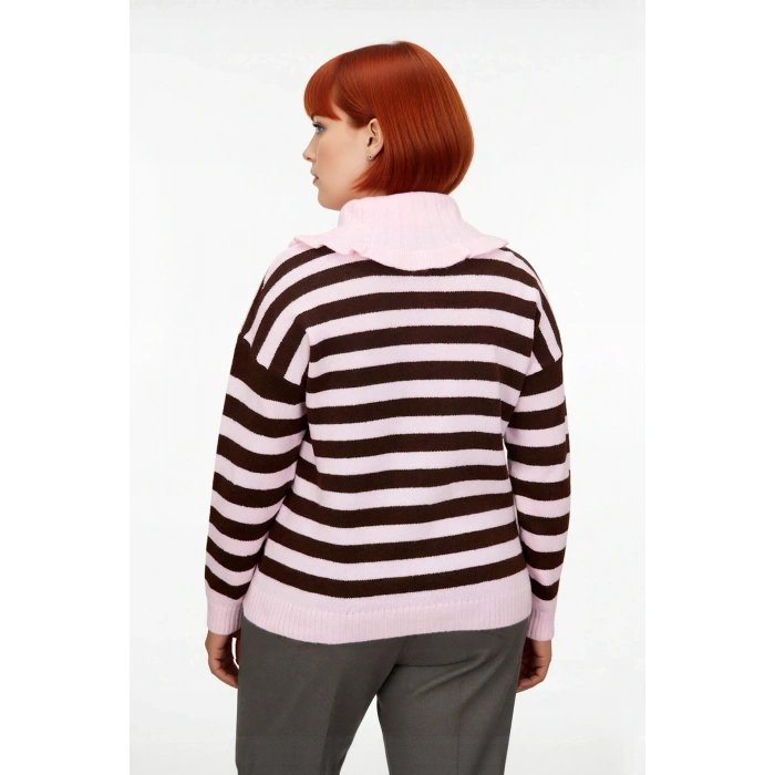 Modern Kadın Triko Kazak Bebe Yaka Çizgili Desen Orta Kalınlık Standart Kol Kış Şıklığı Kaliteli