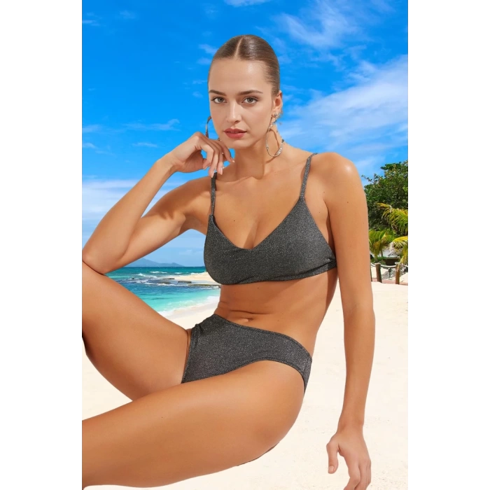 Modern Simli Bikini Takımı Plaj Ve Havuz İçin Özel Tasarım Su Sporları Klora Dayanıklı