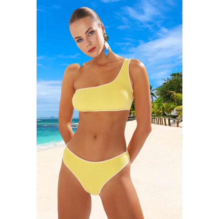 Modern Tek Omuz Bikini Takımı Hızlı Kuruyan Premium Kalite Plaj Ve Havuz İçin Klora Dayanıklı