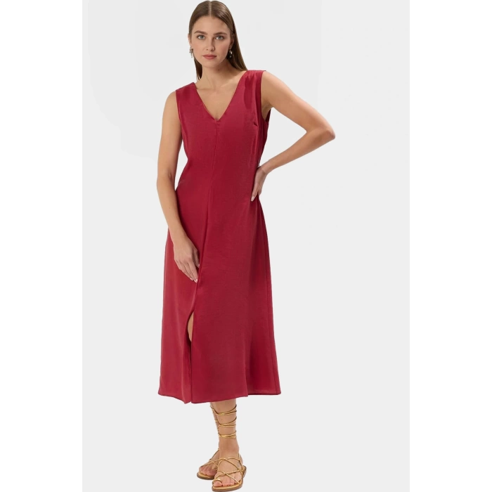Nefes Alabilir Polyester Dokuma Midi Elbise Rahat Günlük Kullanım Konforlu Kesim Uzun Ömürlü