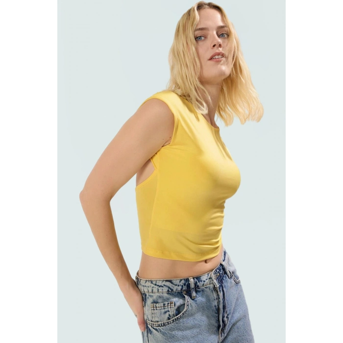 Nefes Alan Örme Bluz Sırt Dekolteli Fitted Kayık Yaka Yaz Mevsimi İçin Kaliteli İşçilik