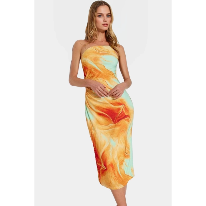 Nefes Alan Örme Midi Elbise Kolsuz Bodycon Kalıp Polyester Elastan Günlük Şıklık Özenle Seçilmiş