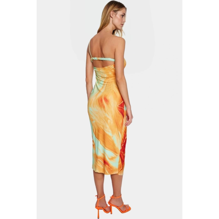 Nefes Alan Örme Midi Elbise Kolsuz Bodycon Kalıp Polyester Elastan Günlük Şıklık Özenle Seçilmiş