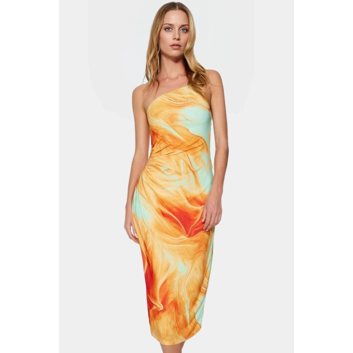 Nefes Alan Örme Midi Elbise Kolsuz Bodycon Kalıp Polyester Elastan Günlük Şıklık Özenle Seçilmiş