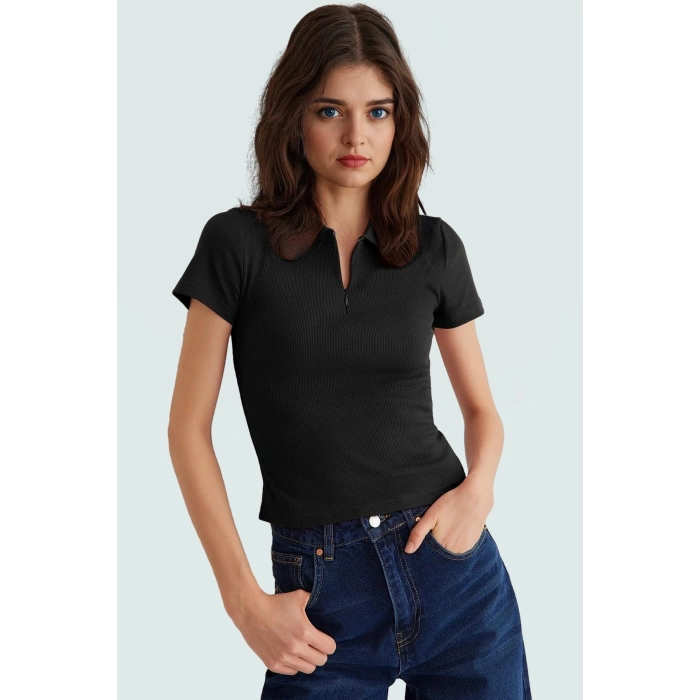 Nefes Alan Pamuklu Kaşkorse Bluz Fitted Polo Yaka Mükemmel Uyum Günlük Kullanım İçin