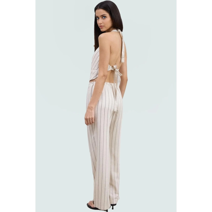 Nefes Alan Pamuklu Keten İkili Takım Çok Çizgili Rahat Kullanım Modern Stil Ve Şık