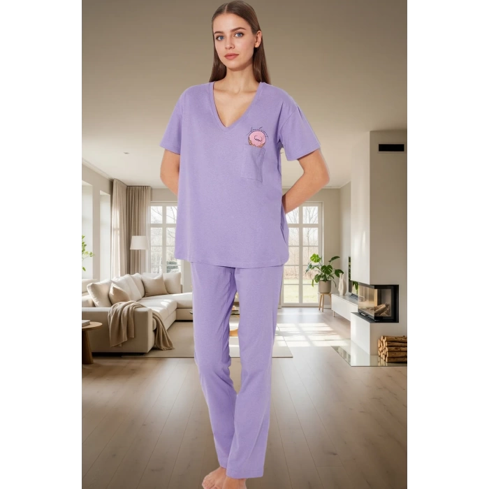 Nefes Alan Pamuklu Pijama Takımı Regular Kalıp Cep Detaylı Yüksek Kalite