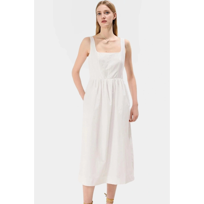 Nefes Alan Pamuklu Polyester Midi Elbise Belden Rahat Günlük Profesyonel Görünüm