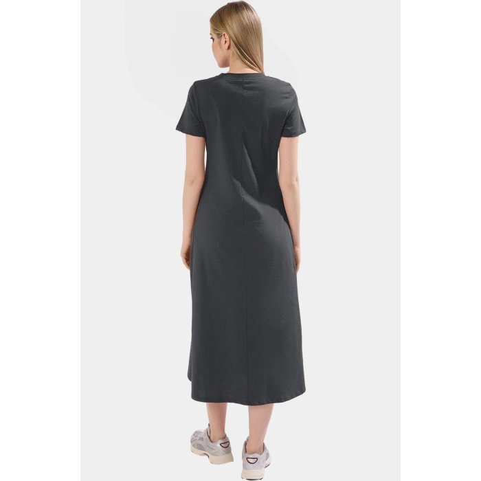 Nefes Alan Pamuklu T shirt Elbise Midi Boy Cep Detaylı Modern Stil Zarifane Tasarım