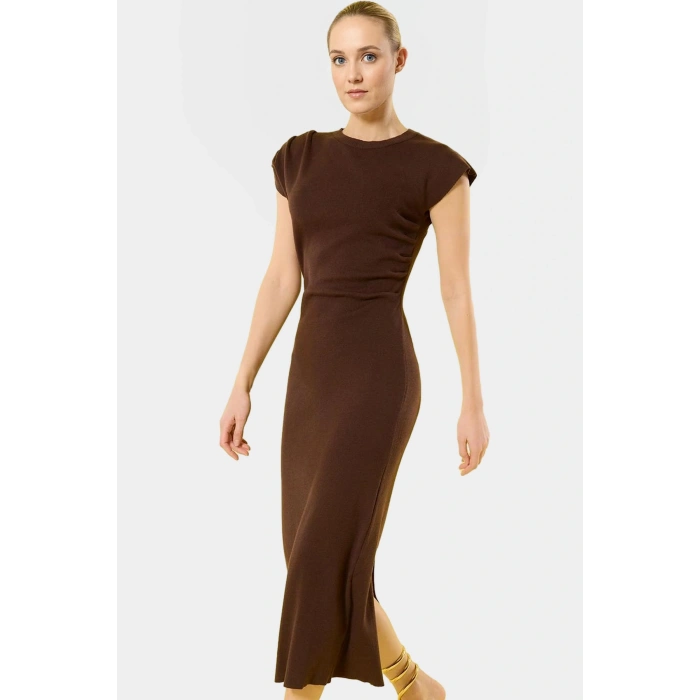 Nefes Alan Triko Midi Elbise 53% Viskoz Bodycon Rahat Seçkin Malzeme Mükemmel Uyum