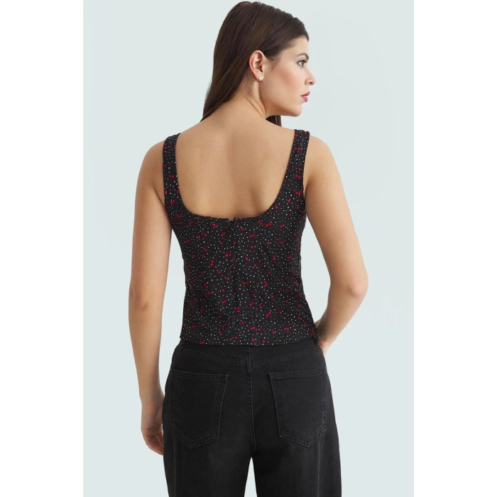 Nefes Alan Viskoz Dokuma Crop Bluz Limon Desenli Yazlık Zarifane Tasarım Premium Kalite