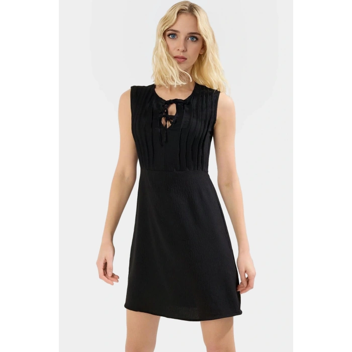 Nervürlü Düz Mini Elbise Polyester Kumaş V Yaka Yazlık Casual Mükemmel Uyum Özenle Seçilmiş