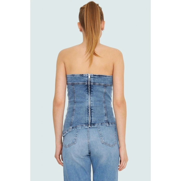 Omzu Denim Bluz %99 Pamuk Stretch Rahat Kalıp Yaz Yüksek Kalite Konforlu Kesim