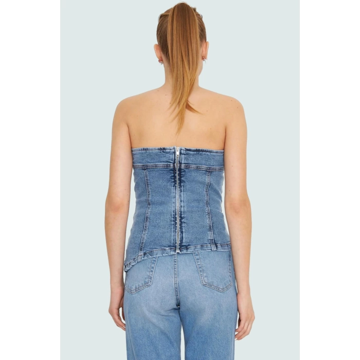 Omzu Denim Bluz %99 Pamuk Stretch Rahat Kalıp Yaz Yüksek Kalite Konforlu Kesim