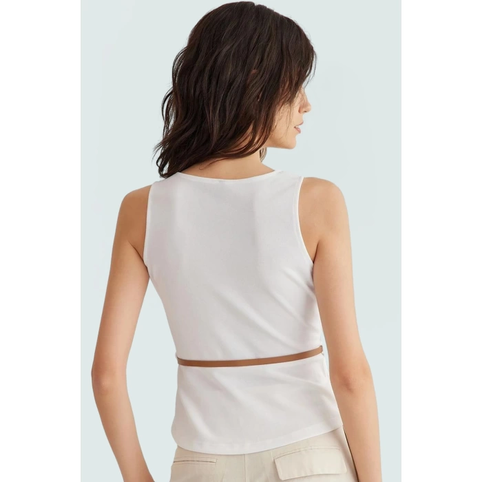 Örme Bluz Bisiklet Yaka Fitted Kalıp Scuba Krep Kumaş Şık Görünüm Modern Stil